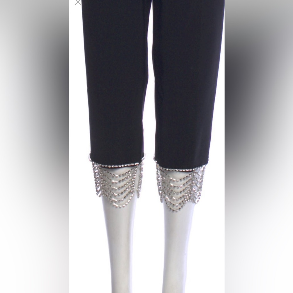 Rare Area rhinestone crystal fringe black cropped trousers Size 10